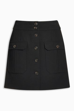 Black Button Mini Skirt